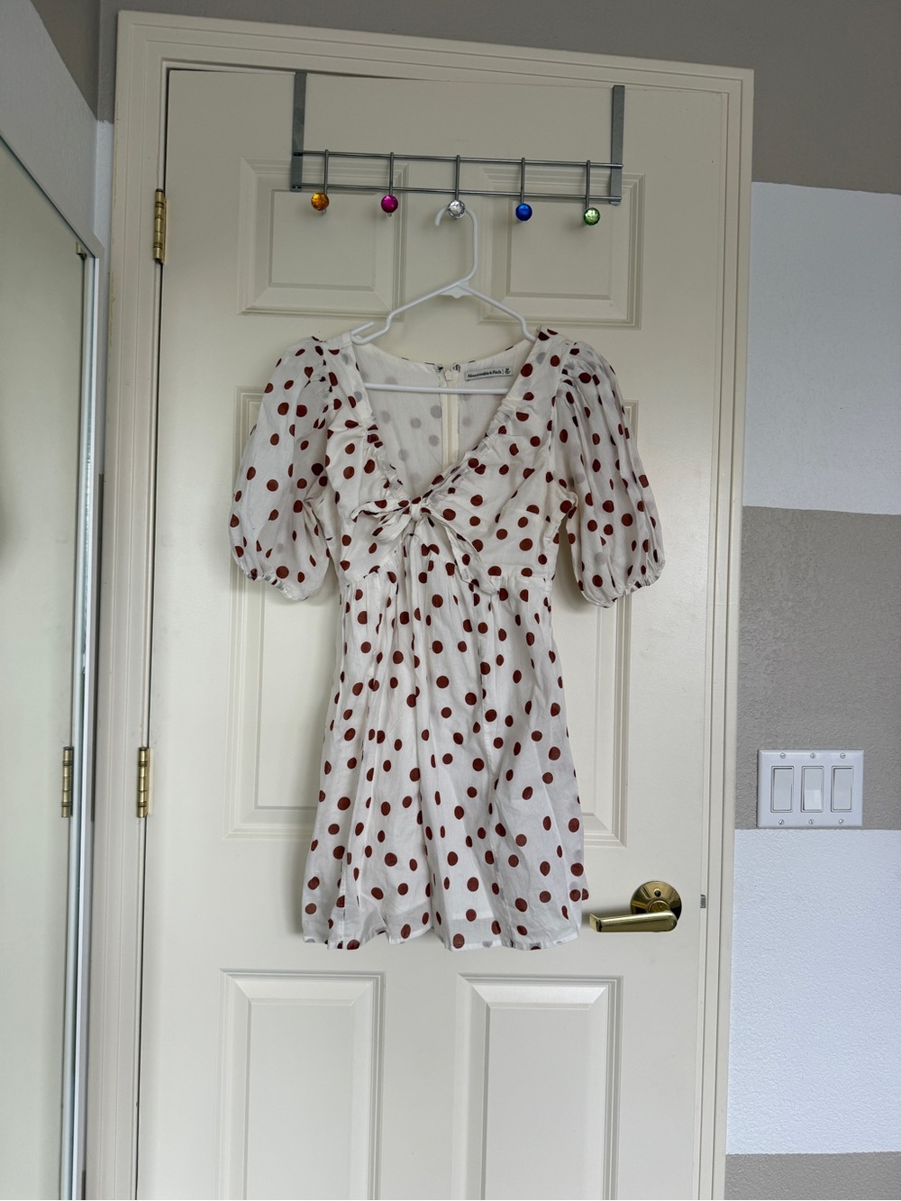 Abercrombie & Fitch Cream Mini Dress with Brown Polka Dots